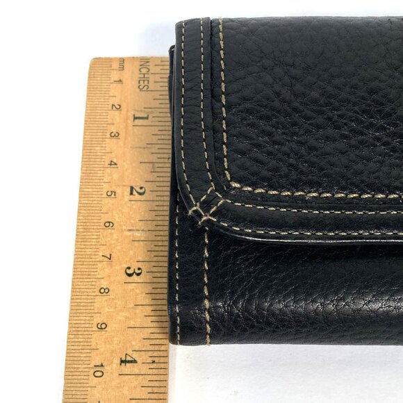 Fossil Black Leather Trifold Wallet Organizer Multiple Compartments Snap‎ Closed - Picture 9 of 11